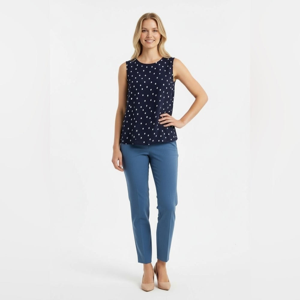Norton McNaughton Navy Blue Polka Dot Sleeveless Blouse Size 14